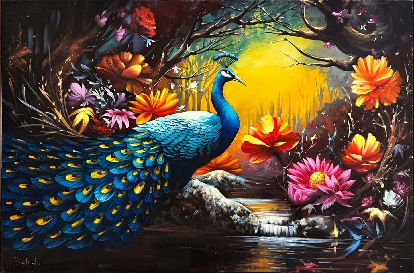 Tavus Kuşunun Gölgesinde Yağlı Boya Tablosu