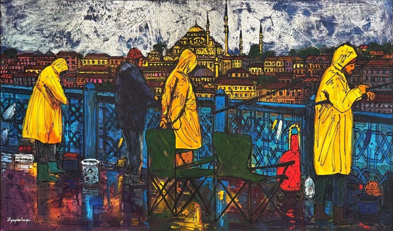 Yağmurda Balık Nöbeti Yağlı Boya Tablosu