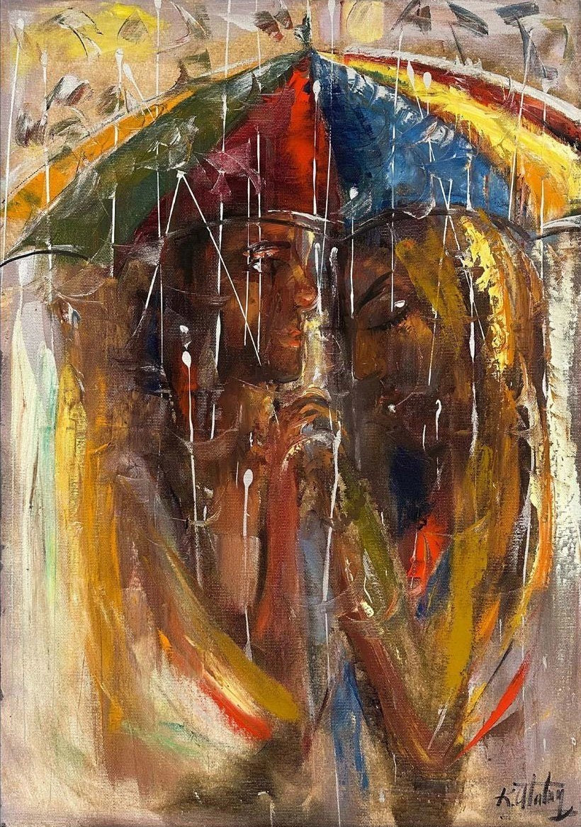 Yağmurda Birlikte Yağlı Boya Tablosu