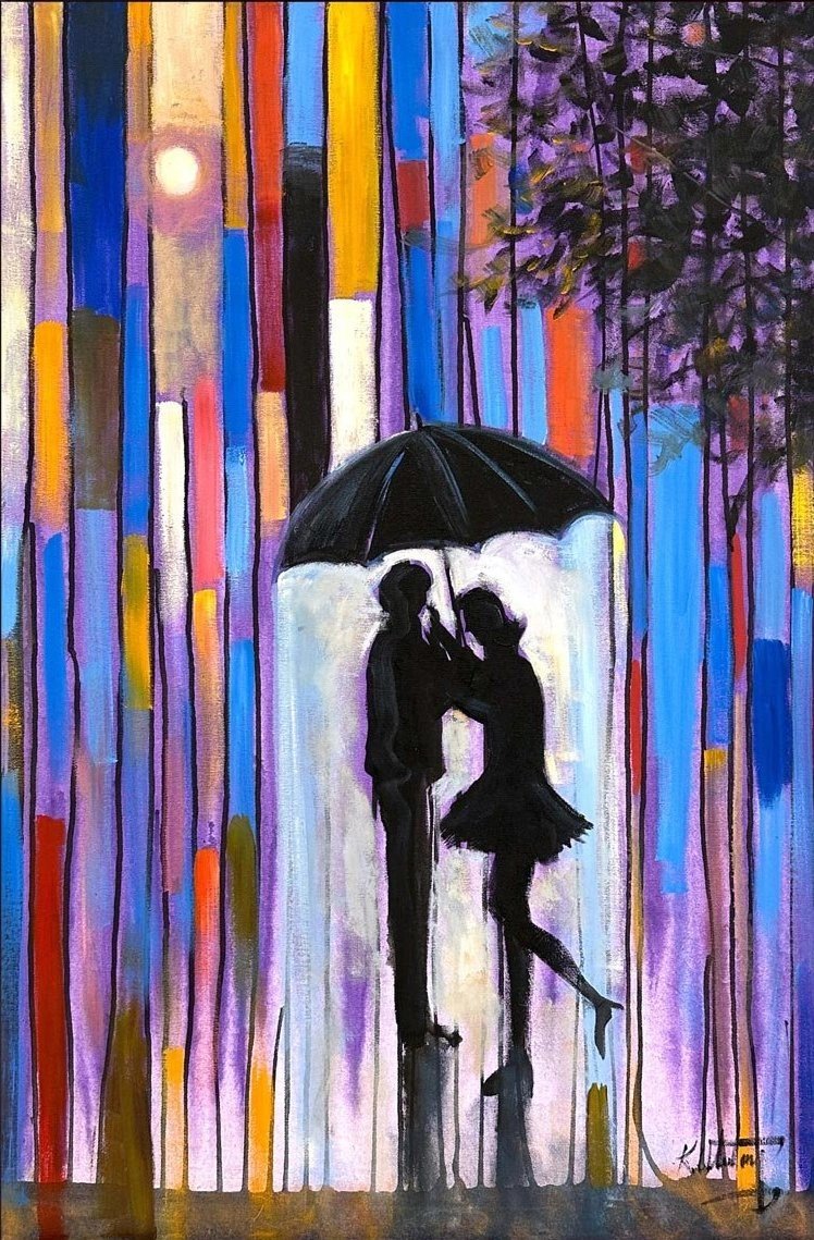 Yağmurun Ritminde Aşk Yağlı Boya Tablosu