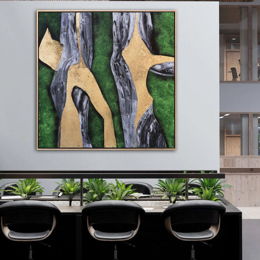 Yeşil ve Gold Siparişe Özel Soyut Yağlı Boya Tablo