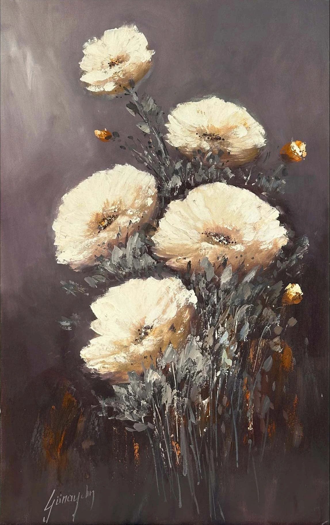 Zamana Açan Çiçekler Yağlı Boya Tablosu