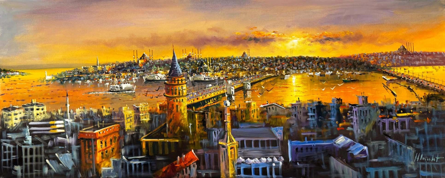 Zamana Akan Şehir Yağlı Boya Tablosu