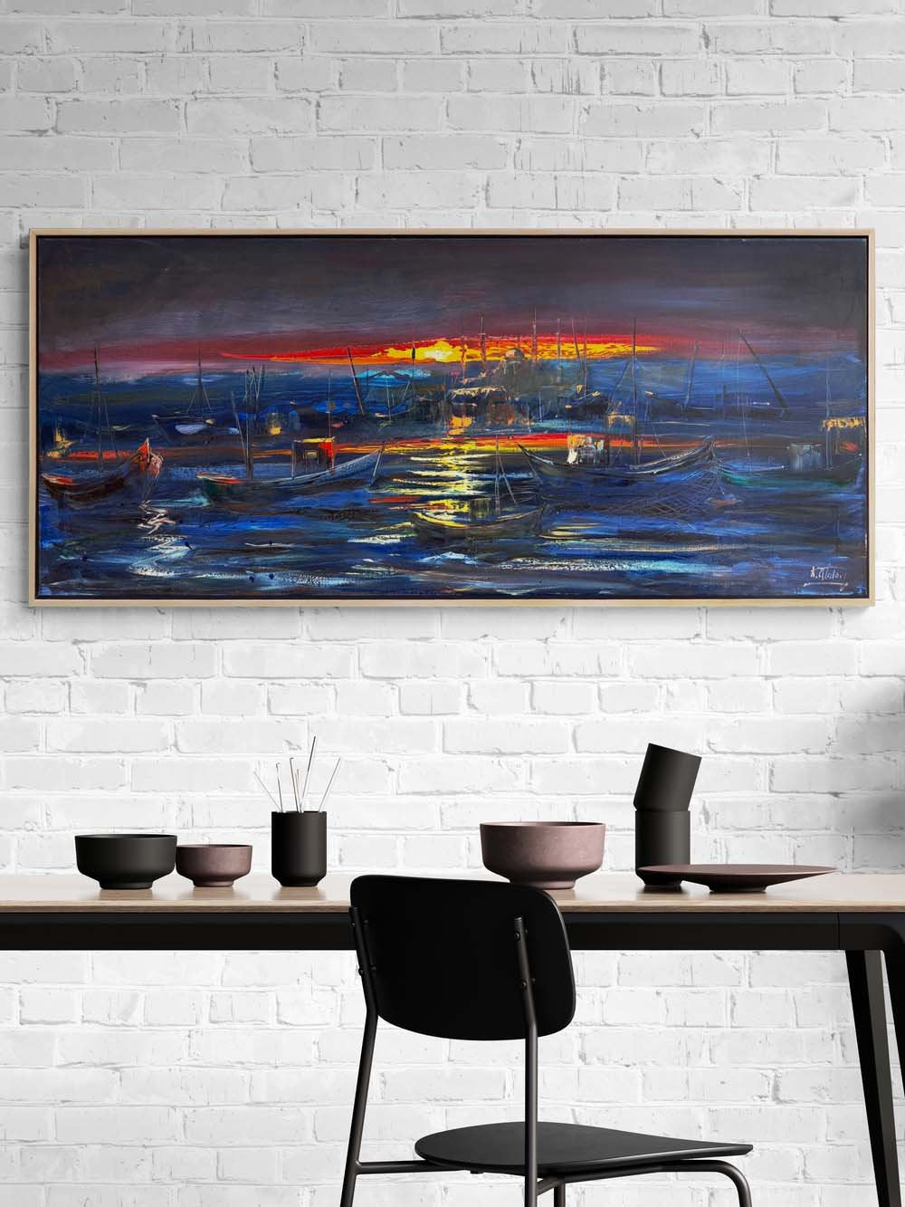 Boğazda Bir Gece Yağlı Boya Tablosu