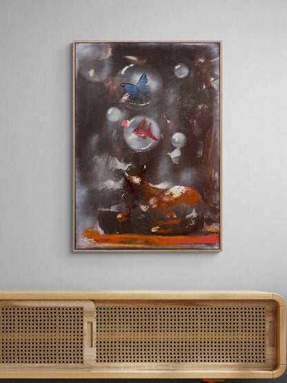 Hayalin Peşinde Kedi Yağlı Boya Tablosu