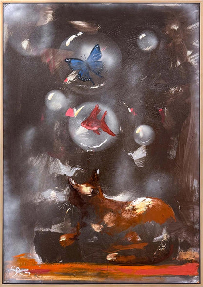 Hayalin Peşinde Kedi Yağlı Boya Tablosu