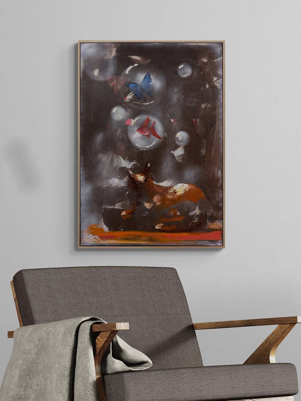 Hayalin Peşinde Kedi Yağlı Boya Tablosu