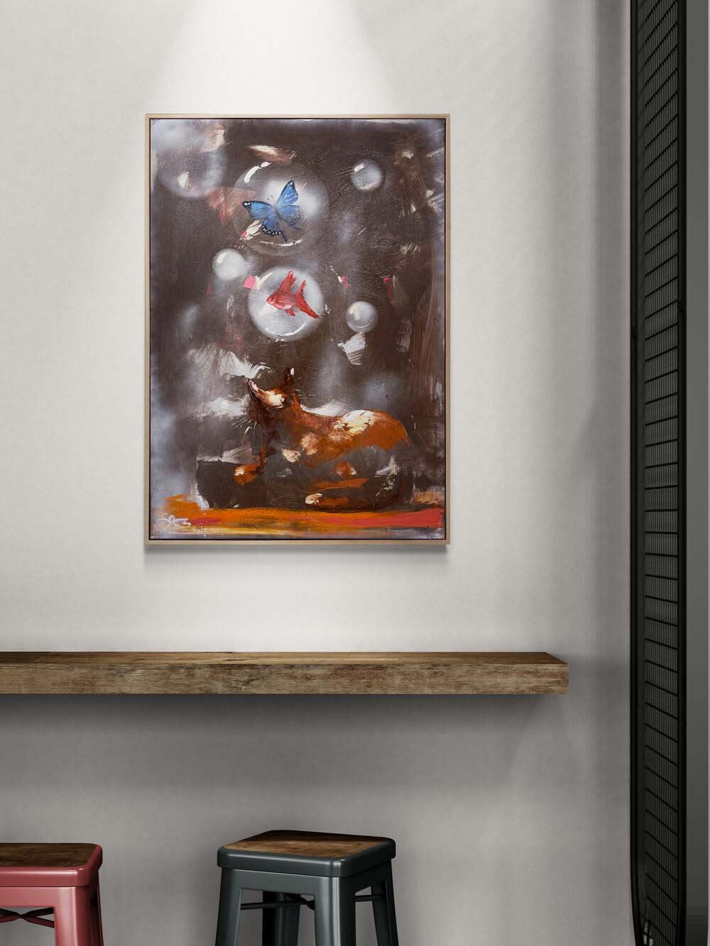 Hayalin Peşinde Kedi Yağlı Boya Tablosu