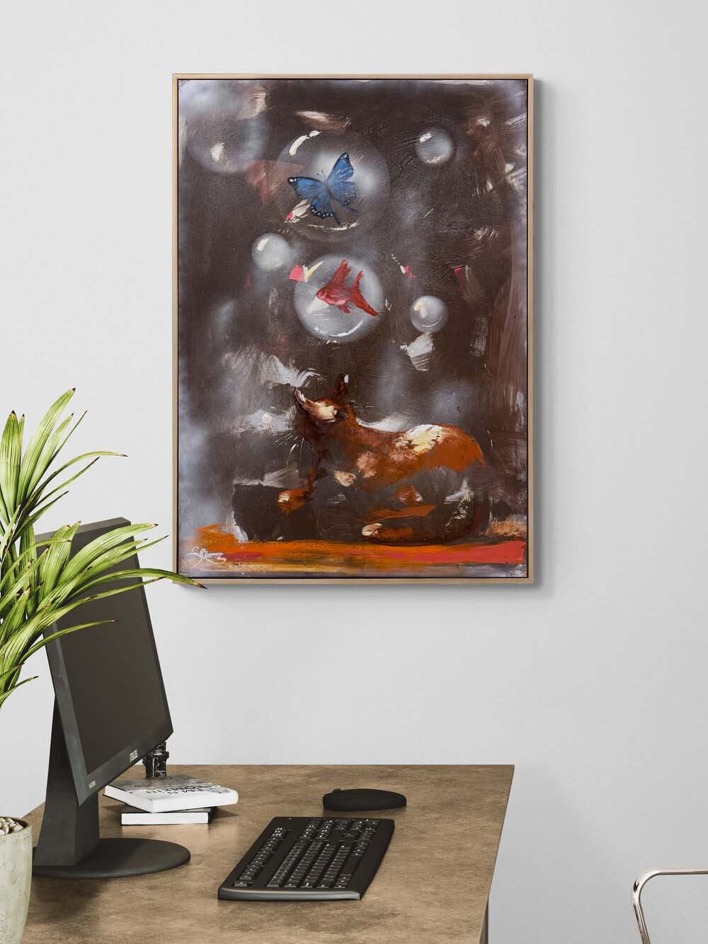 Hayalin Peşinde Kedi Yağlı Boya Tablosu