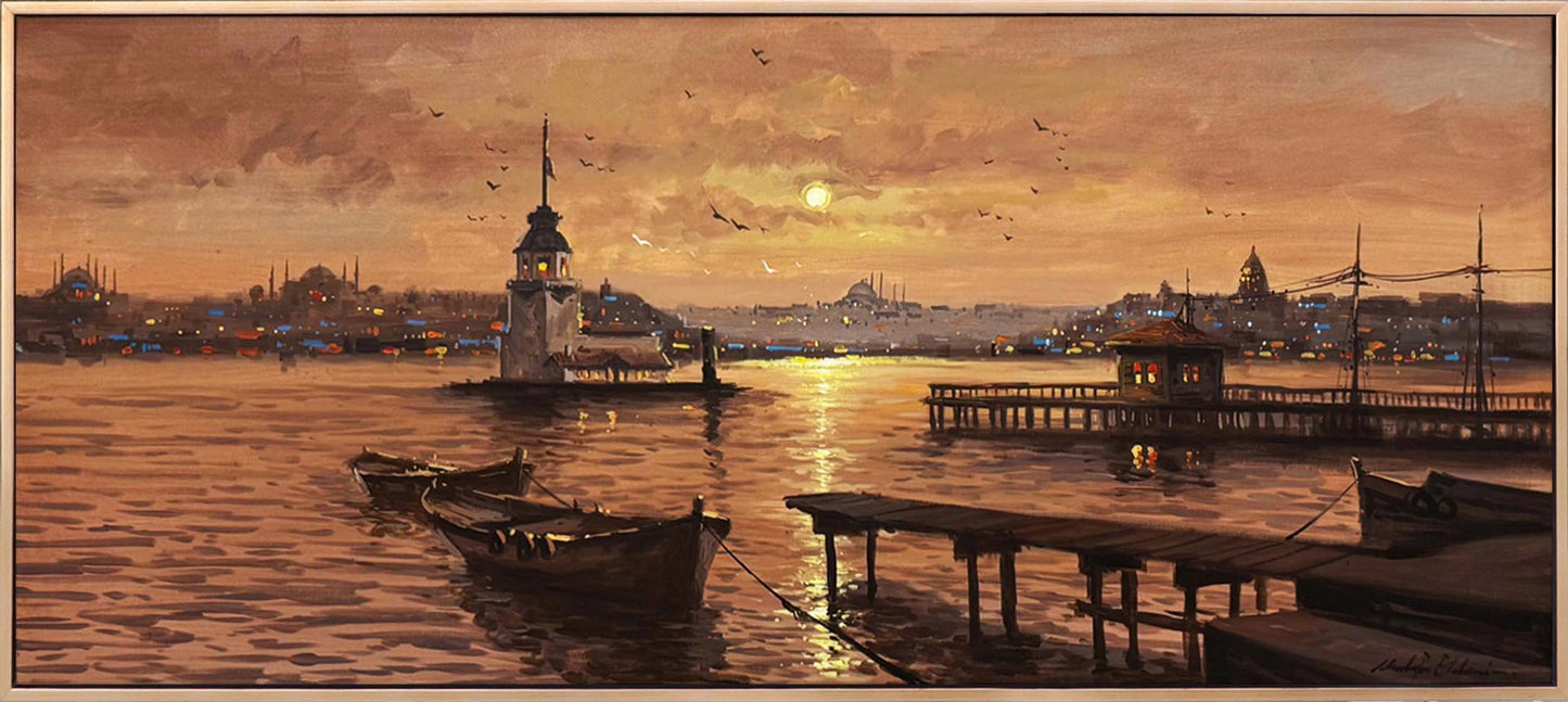 Kız Kulesi’nde Akşam Ezgisi Yağlı Boya Tablosu