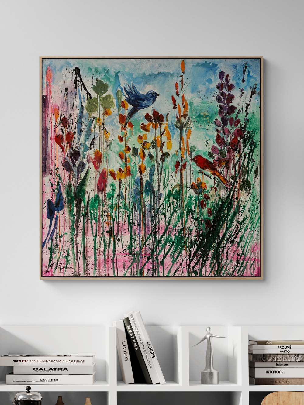 Renkli Düşlerde Kuşlar Yağlı Boya Tablosu