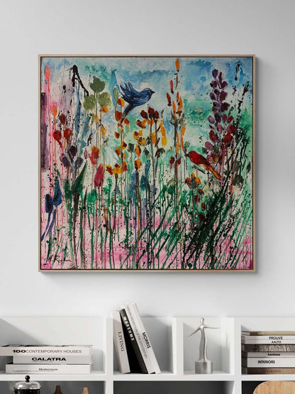 Renkli Düşlerde Kuşlar Yağlı Boya Tablosu