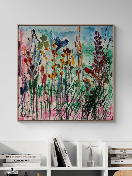 Renkli Düşlerde Kuşlar Yağlı Boya Tablosu