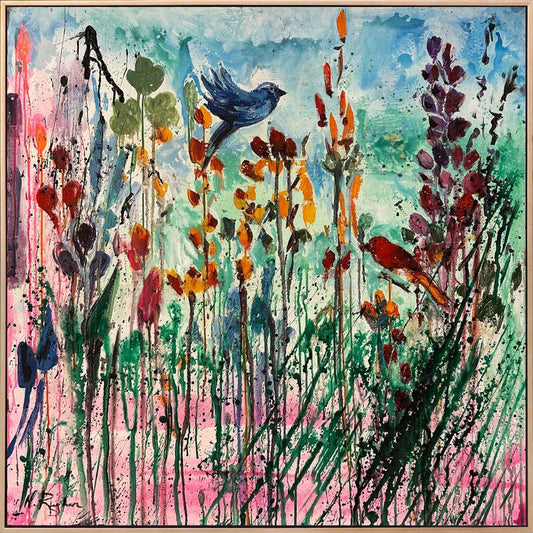 Renkli Düşlerde Kuşlar Yağlı Boya Tablosu