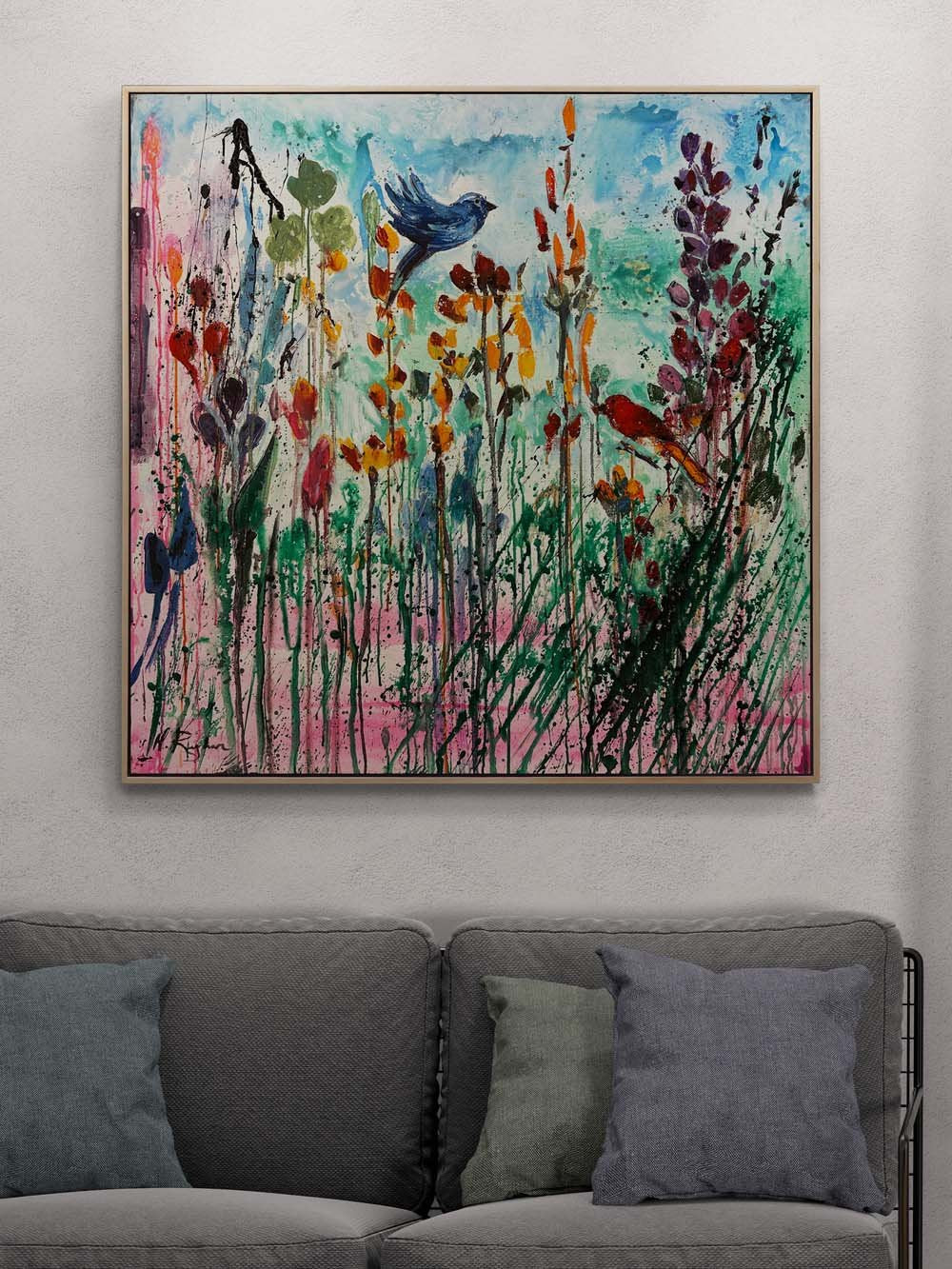 Renkli Düşlerde Kuşlar Yağlı Boya Tablosu