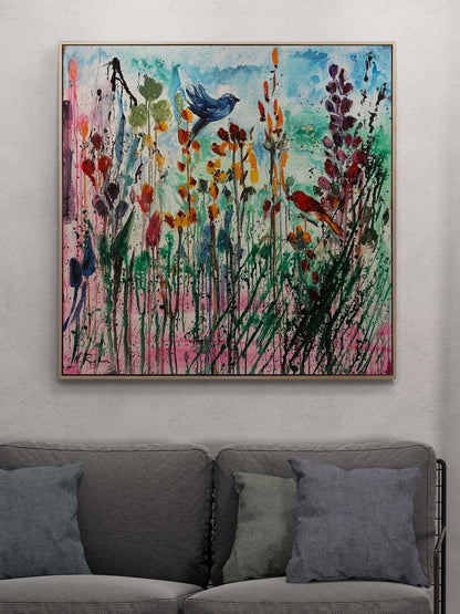 Renkli Düşlerde Kuşlar Yağlı Boya Tablosu