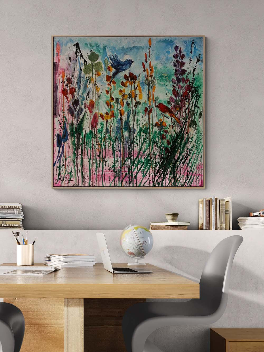 Renkli Düşlerde Kuşlar Yağlı Boya Tablosu