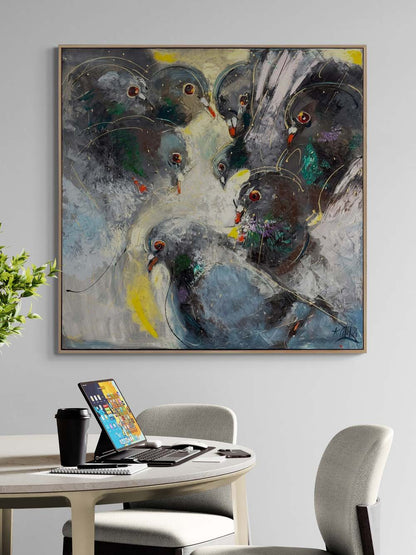 Güvercinlerin Buluşması Yağlı Boya Tablosu