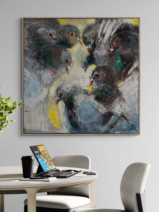 Güvercinlerin Buluşması Yağlı Boya Tablosu