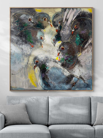 Güvercinlerin Buluşması Yağlı Boya Tablosu