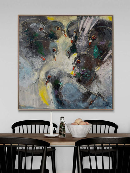 Güvercinlerin Buluşması Yağlı Boya Tablosu