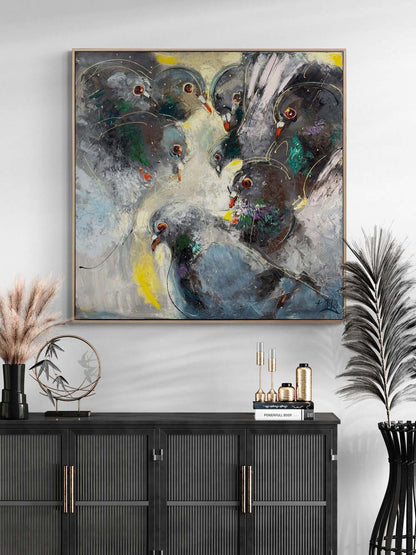 Güvercinlerin Buluşması Yağlı Boya Tablosu