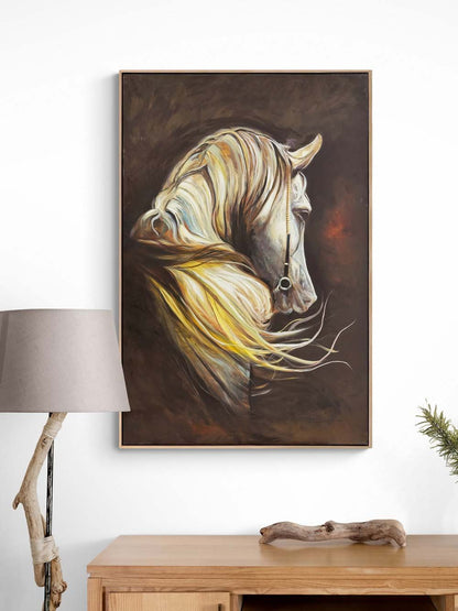 Sarı Yellerde Beyaz At Yağlı Boya Tablosu