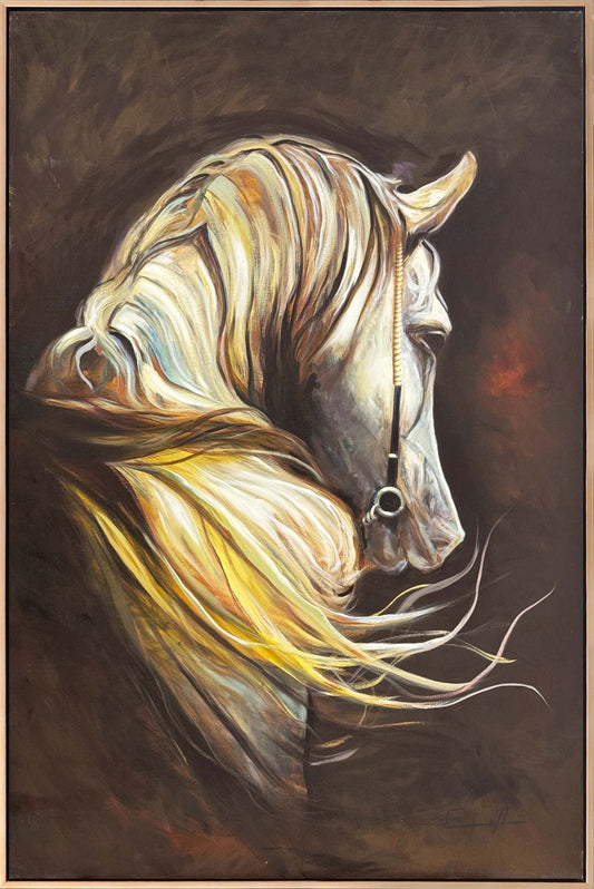 Sarı Yellerde Beyaz At Yağlı Boya Tablosu