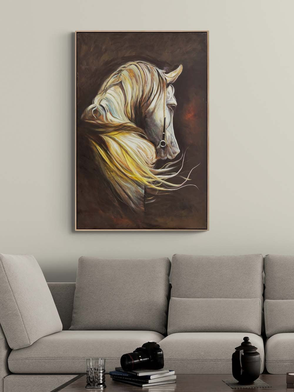 Sarı Yellerde Beyaz At Yağlı Boya Tablosu