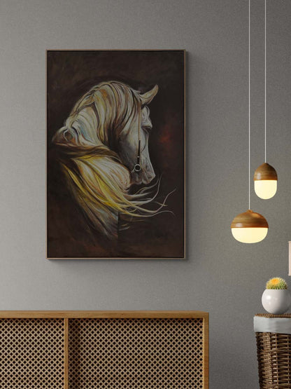 Sarı Yellerde Beyaz At Yağlı Boya Tablosu