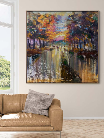 Sonbaharda El Ele Yağlı Boya Tablosu