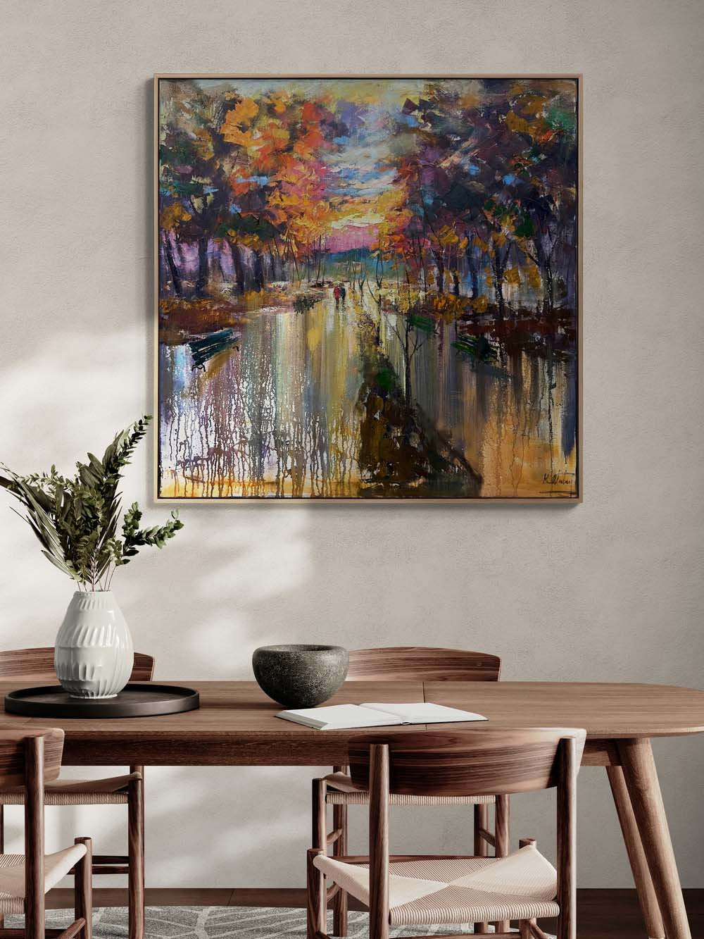 Sonbaharda El Ele Yağlı Boya Tablosu