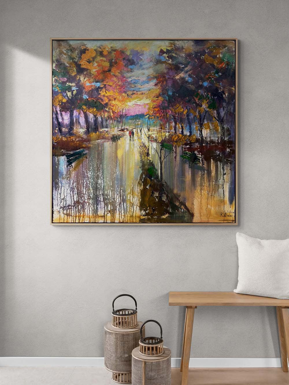 Sonbaharda El Ele Yağlı Boya Tablosu