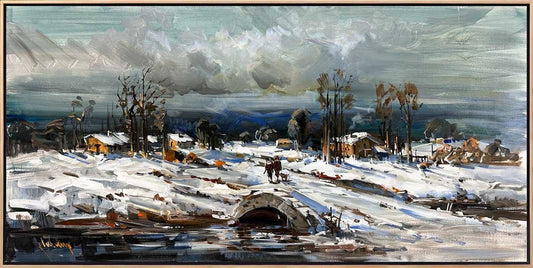 Taş Köprüden Geçerken Yağlı Boya Tablosu