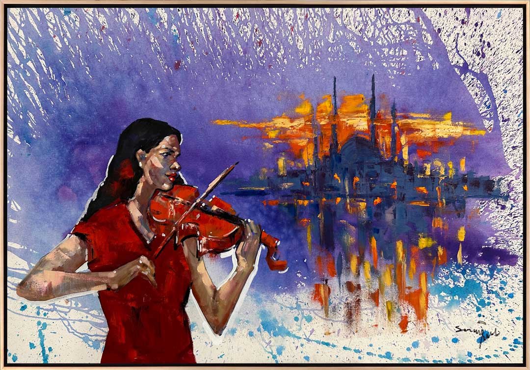 Kırmızılı Kemancı Yağlı Boya Tablosu