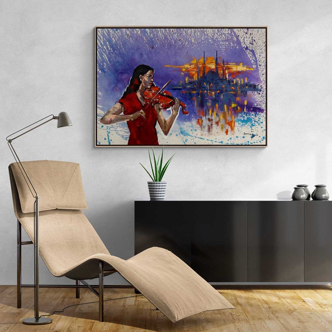 Kırmızılı Kemancı Yağlı Boya Tablosu