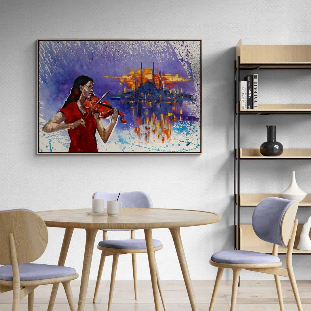 Kırmızılı Kemancı Yağlı Boya Tablosu