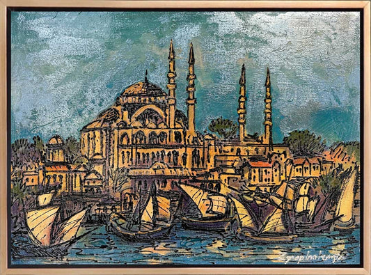 Yeni Cami ve Yelkeniler Yağlı Boya Tablosu