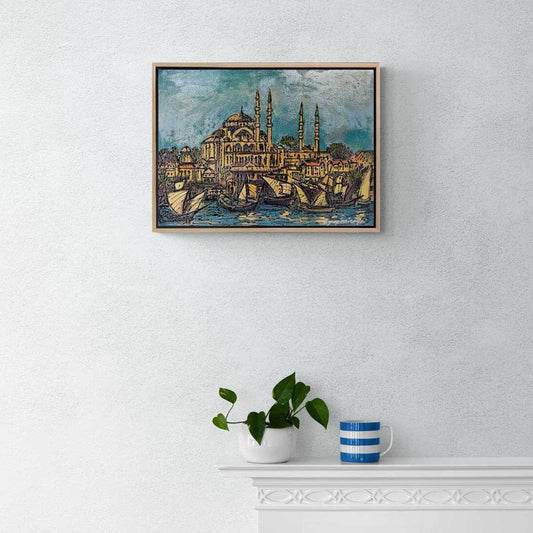 Yeni Cami ve Yelkeniler Yağlı Boya Tablosu