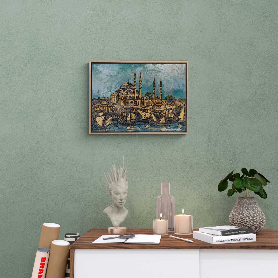 Yeni Cami ve Yelkeniler Yağlı Boya Tablosu