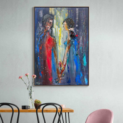 Kavuşan Ellerimiz Yağlı Boya Tablosu