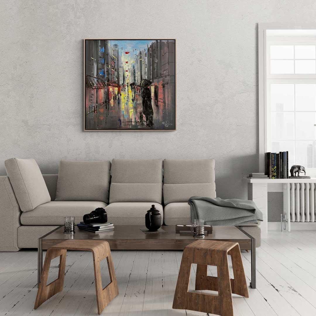 Yağmur ve Şehir Yağlı Boya Tablosu