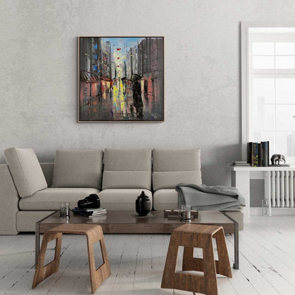 Yağmur ve Şehir Yağlı Boya Tablosu