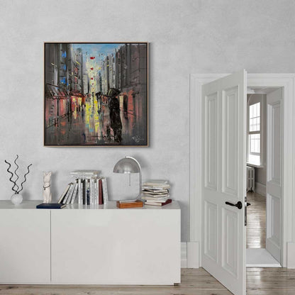 Yağmur ve Şehir Yağlı Boya Tablosu