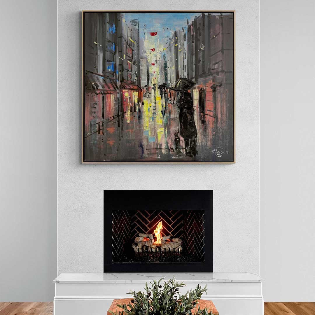 Yağmur ve Şehir Yağlı Boya Tablosu