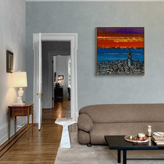 Çizgisel Işık Galata'nın Büyüsü Yağlı Boya Tablosu