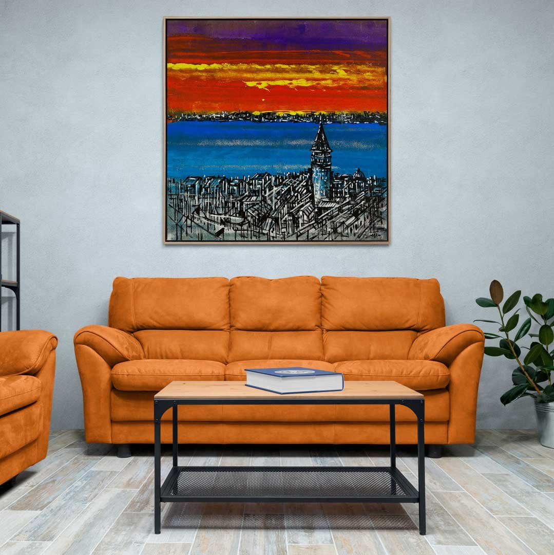 Çizgisel Işık Galata'nın Büyüsü Yağlı Boya Tablosu