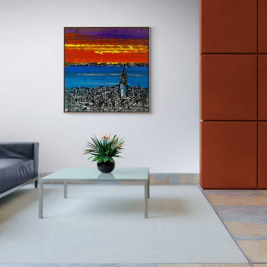 Çizgisel Işık Galata'nın Büyüsü Yağlı Boya Tablosu