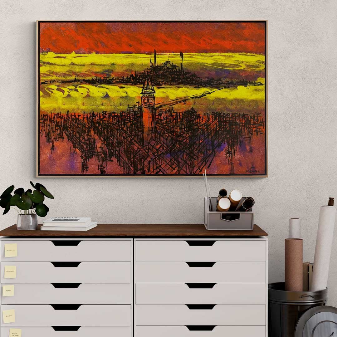 Galata'nın Çizgilere Yansıyan Hikayeleri Yağlı Boya Tablosu