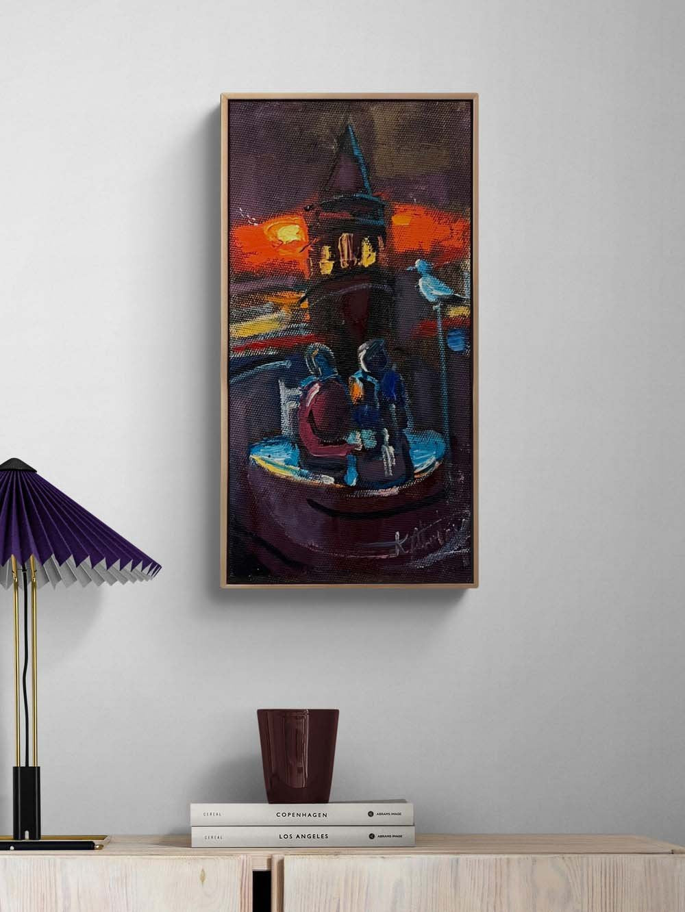 Galata Kulesi'nde Başbaşa Yağlı Boya Tablosu